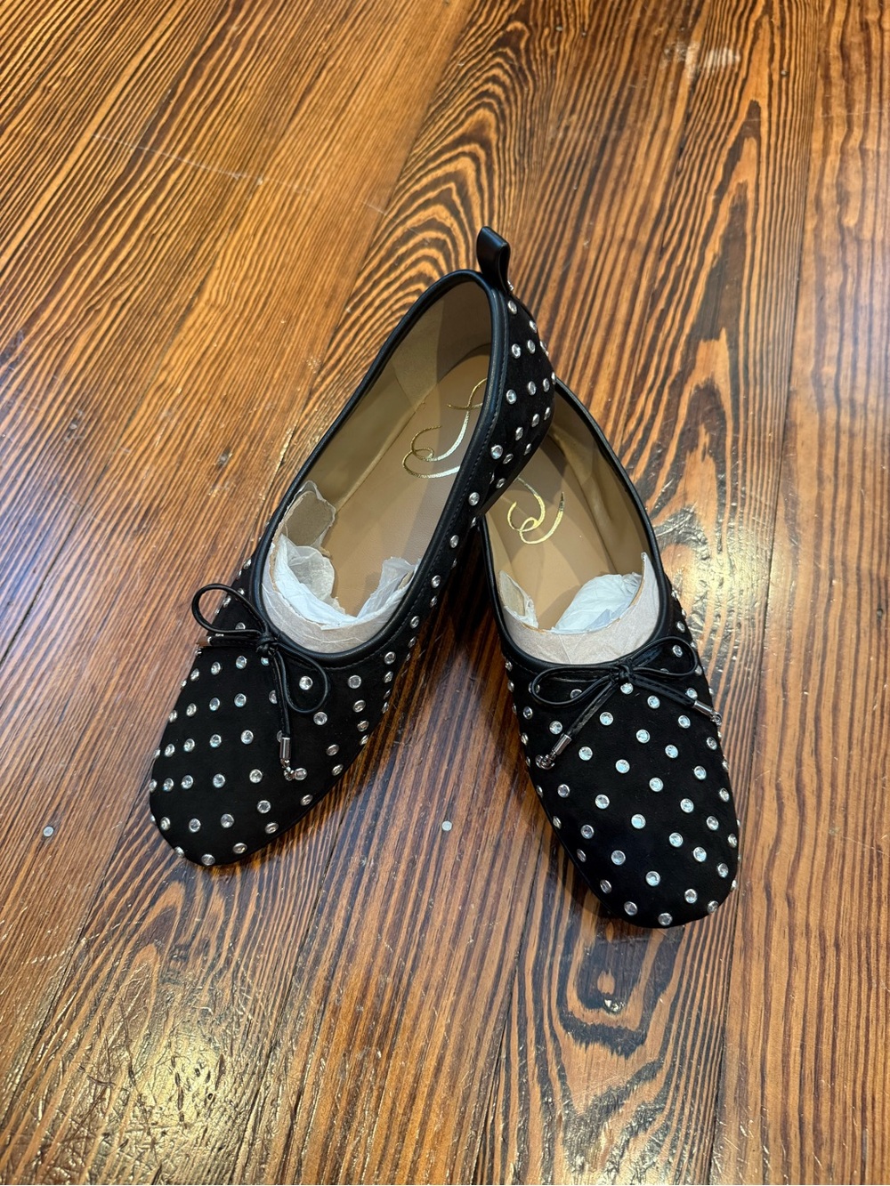 Black Studded Rhinestone Sam Edelman Ballet Flats